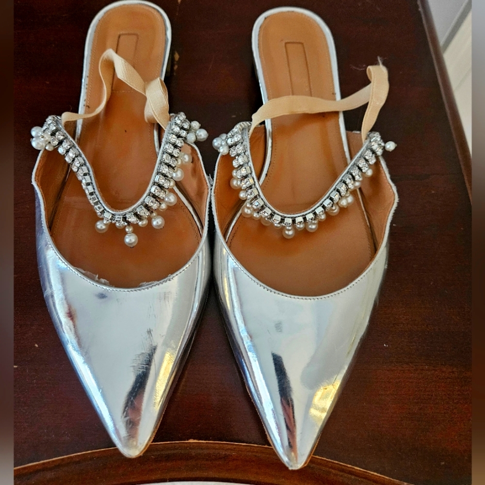 Acqazzura silver mule shoes, size 10.5 (40.5)